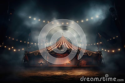 Circus tent with illuminations at night. Generative AI Stock Photo