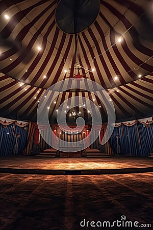 circus tent interior with empty seats and spotlights Stock Photo