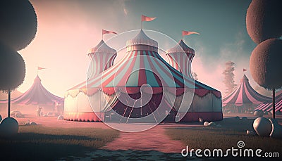 Circus tent at sunset. 3d illustration. Vintage style. Cartoon Illustration