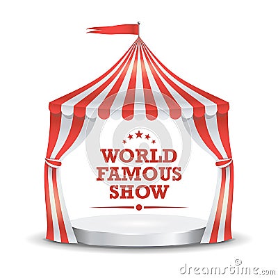 Circus Tent Vector. Red And White Stripes. Cartoon Circus Classic Marquee Tent. Isolated Illustration Vector Illustration