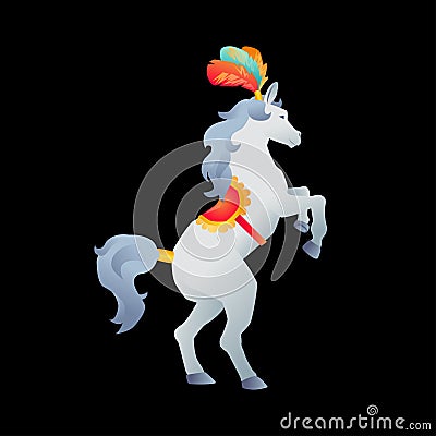 Circus trained wild animals performance isolated. Gradient horse stands on hind legs Vector Illustration