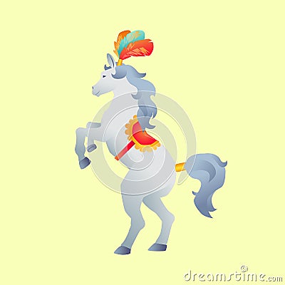 Circus trained wild animals performance isolated. Gradient horse stands on hind legs Vector Illustration