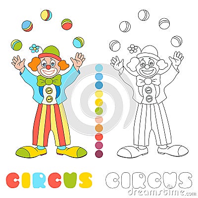 Circus vector clown juggler coloring book page Vector Illustration