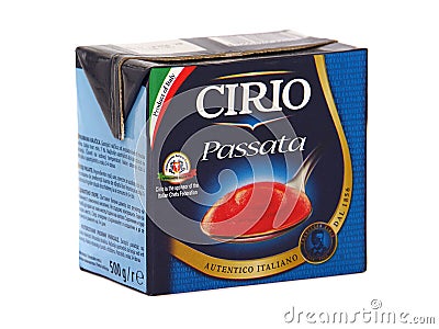Cirio Passata, Sieved Italian Tomatoes in tetra brik packaging Editorial Stock Photo