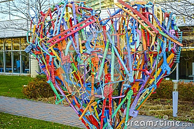 HEART MADE FROM TOOLS sculpture cirque du soleil Montreal public art Editorial Stock Photo