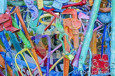 Sculpture bolt details HEART MADE FROM TOOLS cirque du soleil Montreal public art Editorial Stock Photo