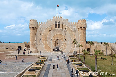 Citadel of Qaitbay, a 15th century defensive fortress located on the Mediterranean sea coast, Alexandria, Egypt Editorial Stock Photo