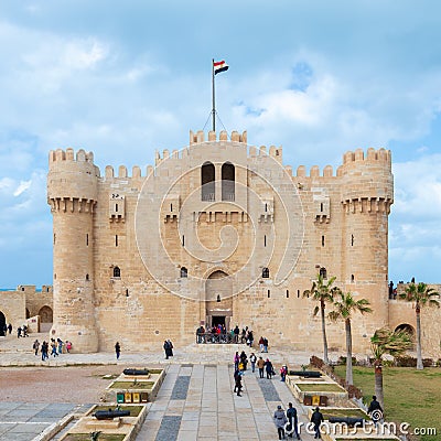 Citadel of Qaitbay, a 15th century defensive fortress located on the Mediterranean sea coast, Alexandria, Egypt Editorial Stock Photo