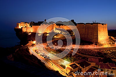 Citadel on upper city of Bonifacio, Corsica at dus Stock Photo