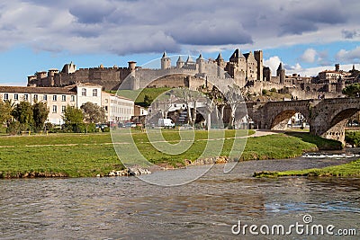 Cite de Carcassonne from the Aude river Stock Photo