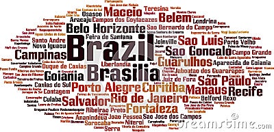 Cities in Brazil word cloud Vector Illustration