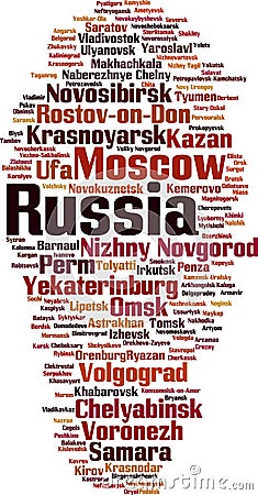 Cities in Russia word cloud Vector Illustration