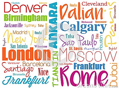 Cities in the world word cloud collage Stock Photo