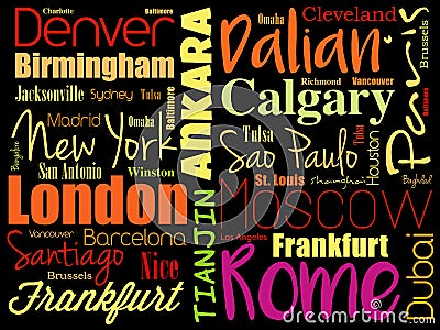 Cities in the world word cloud collage Stock Photo