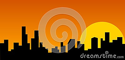 Silhouette of a city landscape with yellow moon Vector Illustration