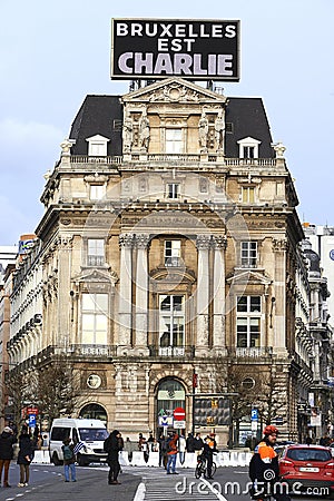 Citizen walking at Brussels on Sunday, January 11, 2015 Editorial Stock Photo