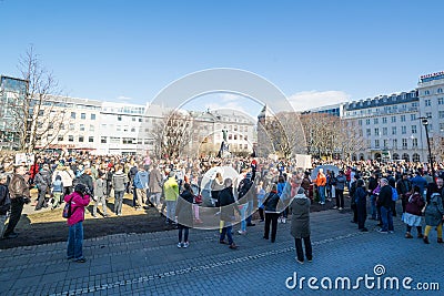 Citizens of Iceland demonstrating outside the council in Reykjavik Editorial Stock Photo