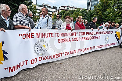 Citizens are protesting with a big poster against the amendment of the electoral law in Sarajevo Editorial Stock Photo