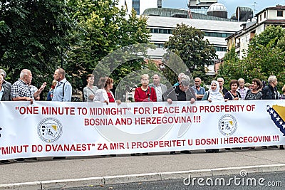 Citizens are protesting with a big poster against the amendment of the electoral law in Sarajevo Editorial Stock Photo