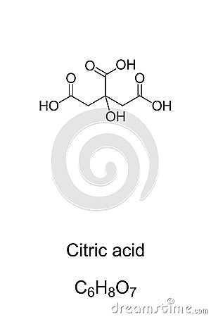 Citric acid, weak organic acid, chemical structure and formula Vector Illustration