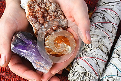 Citrine, Honey Calcite, and Auralite 23 Stock Photo