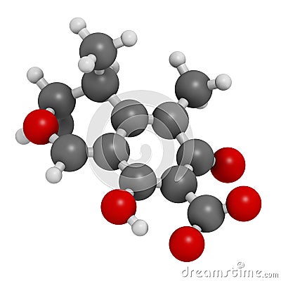 Citrinin mycotoxin molecule. 3D rendering. Atoms are represented as spheres with conventional color coding: hydrogen (white), Stock Photo