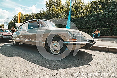 Citroen DS car parked on street, front side view of classic french auto Editorial Stock Photo