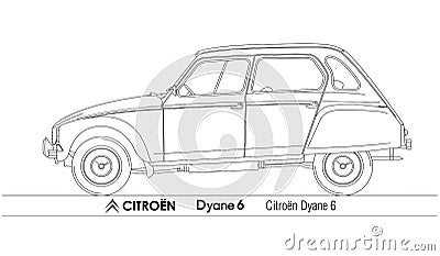 Citroen Dyane 6 silhouette outlined drawing Vector Illustration