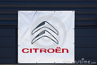 Citroen logo on a banner of a dealer Editorial Stock Photo