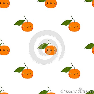 Kawaii Cartoon Tangerine, Clementine. Vector Illustration