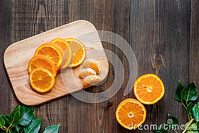 Citrus concept. Oranges on wooden table background top view copyspace Stock Photo