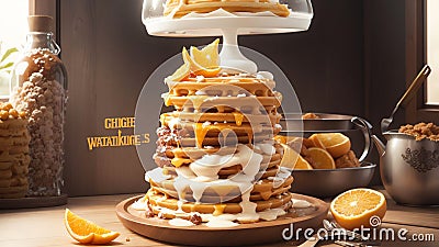 Citrus Delight Celebrating National Waffle Day with the Tangy Sweetness of Fresh Orange Sl.AI Generated Stock Photo