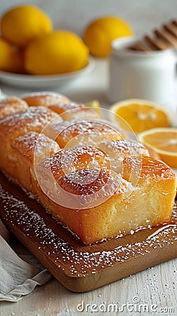 Citrus delight Lemon bread, sugar coated, whole loaf in close up view Stock Photo