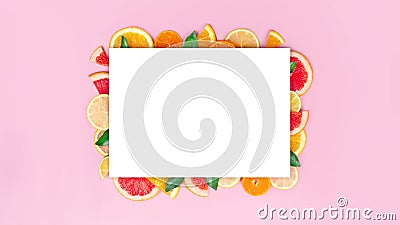 Citrus frame for text. Copy space for title, text. Stylish concept Vitamin C, health, beauty. Orange, lemon, grapefruit, tangerine Stock Photo