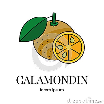 Citrus fruit calamondin, depicted as a vector line icon for food allergen alerts on packaging. Vector Illustration