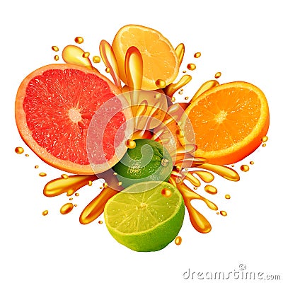 Citrus Fruit Splash Cartoon Illustration