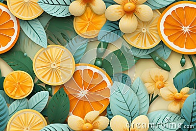 citrus fruits flowers and leaves are arranged in a pattern Stock Photo