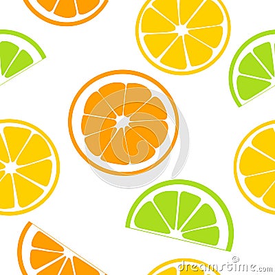 Citrus fruits juicy slices. Lemon, grapefruit, lime, orange. seamless pattern Vector Illustration