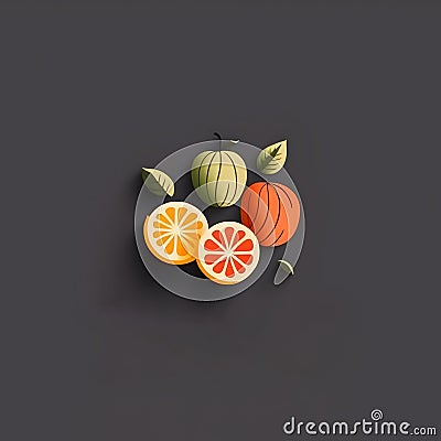 Citrus fruits minimalistic square emblem Cartoon Illustration