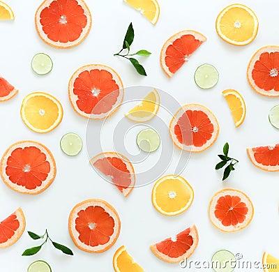 Citrus fruits pattern composition top view background. Stock Photo