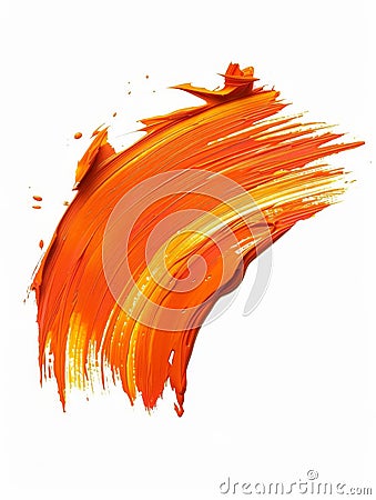 A citrus-hued brushstroke captures dynamism with its rich texture and splash of paint on a blank canvas. Stock Photo