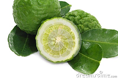 Citrus hystrix, Bergamot white background Stock Photo