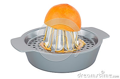 Citrus juicer manual squeezer with half an orange, 3D rendering Stock Photo