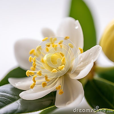 Citrus lemon orange flower close-up macro, lovely white flower, Stock Photo