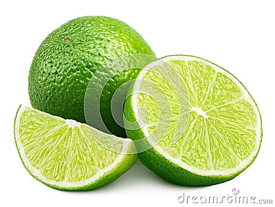 Citrus lime fruit with slice and half isolated on white Stock Photo