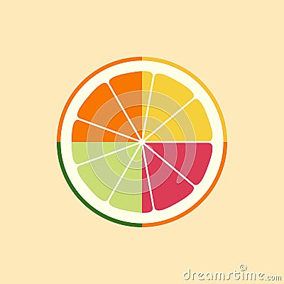 Citrus logo, icon, emblem. Lemon, lime, orange, grapefruit. Juicy set of slices of different fruits. Flat design. Vector Vector Illustration