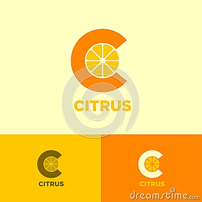 Citrus Logo. Vitamin C icon. From monogram. Letter C with slices of citrus on a light background. Vector Illustration