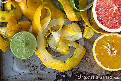 Citrus peels, orange, lemon and grapefruit Stock Photo