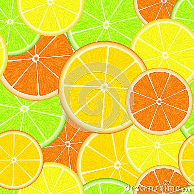 Citrus seamless pattern. Fresh juicy orange, lemon, grapefruit and lime slices. Summer background. Vector Illustration