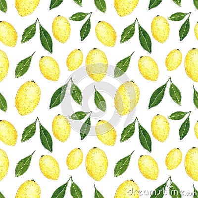 Citrus seamless pattern made of lemons. Hand drawn watercolor illustration Cartoon Illustration